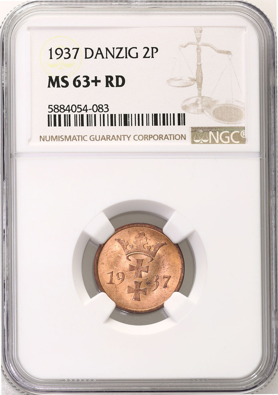 Wolne Miasto Gdańsk/Danzig. 2 fenigi 1937 NGC MS63+ RD (2 MAX)